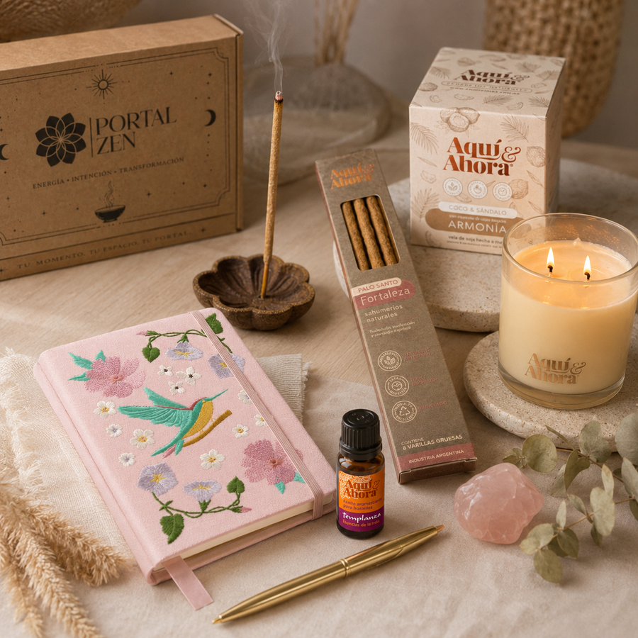 Ritual Journaling Amor Propio | Cuaderno + Aceite + Sahumerio + Vela | Aquí & Ahora