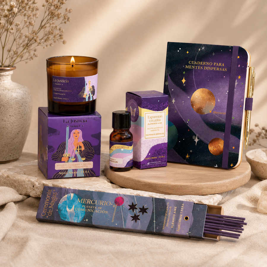 Ritual Creatividad Aire | Cuaderno + Aceite + Sahumerio + Vela | Aquí & Ahora