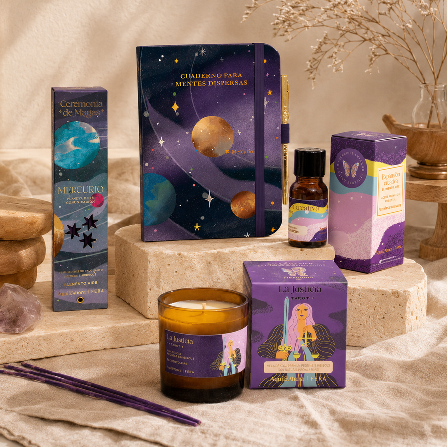 Ritual Creatividad Aire | Cuaderno + Aceite + Sahumerio + Vela | Aquí & Ahora