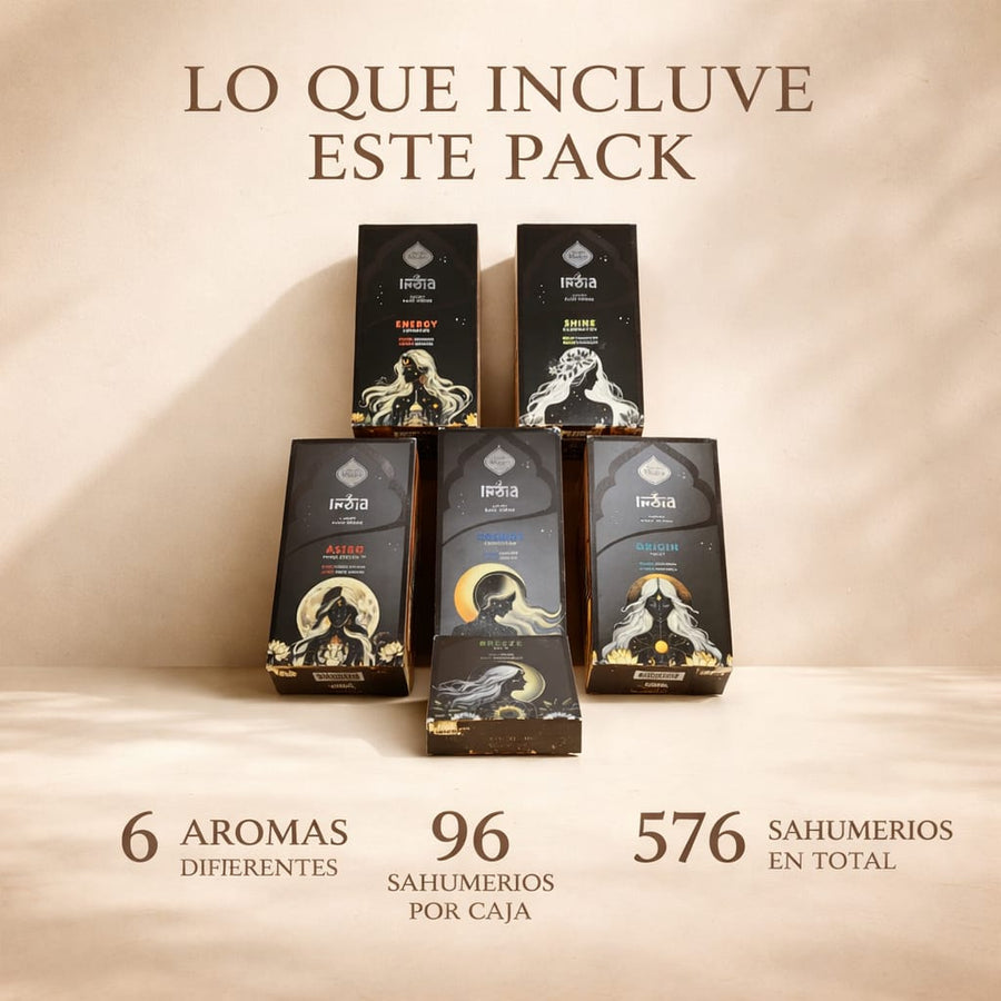 Pack India Black MIX Energía – 6 Aromas Box Sahumerios Sagrada Madre (576 Varillas)